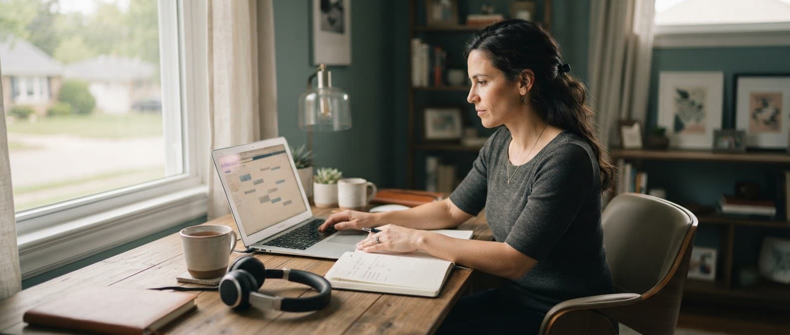 Virtual administrative professional working at desk