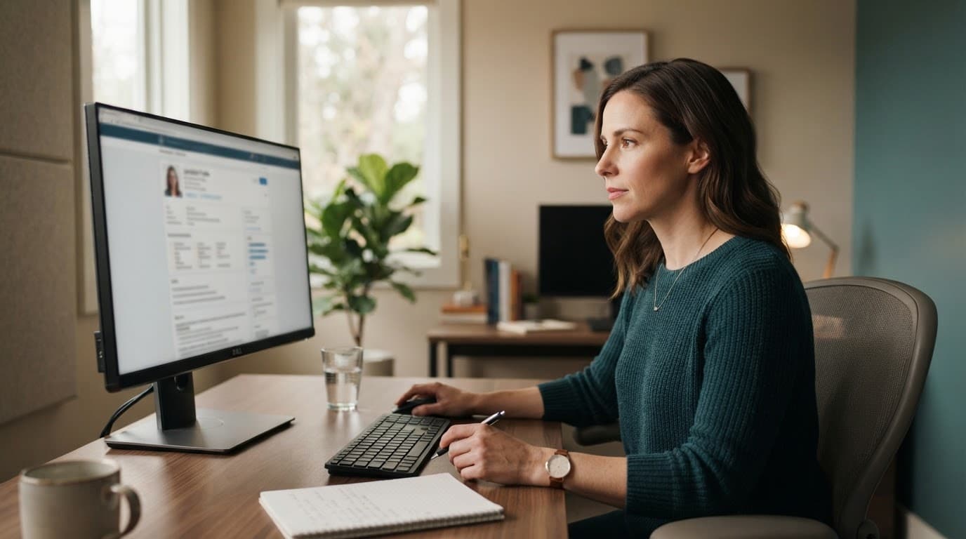 Recruiter reviewing candidates on laptop