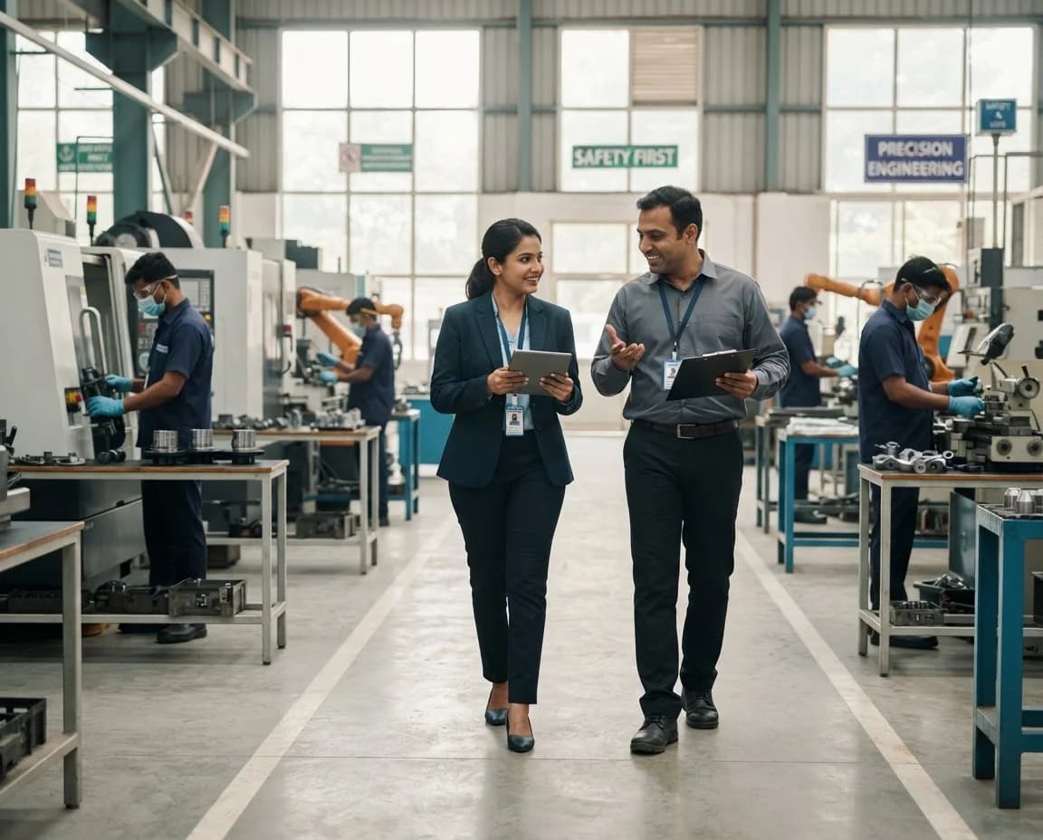Professionals in modern industrial workplace