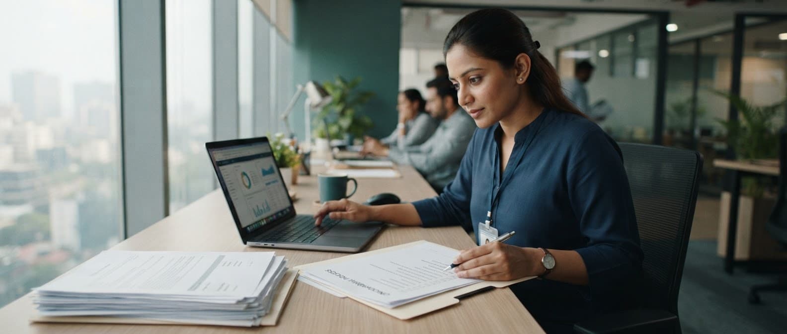 HR operations manager reviewing employee records